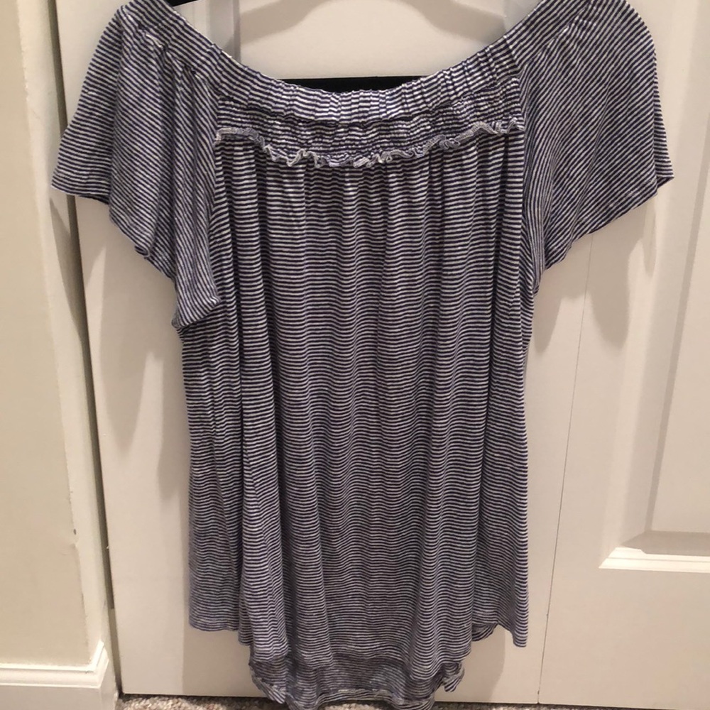 Anthropologie Navy / White Linen Blouse - LIKE NEW